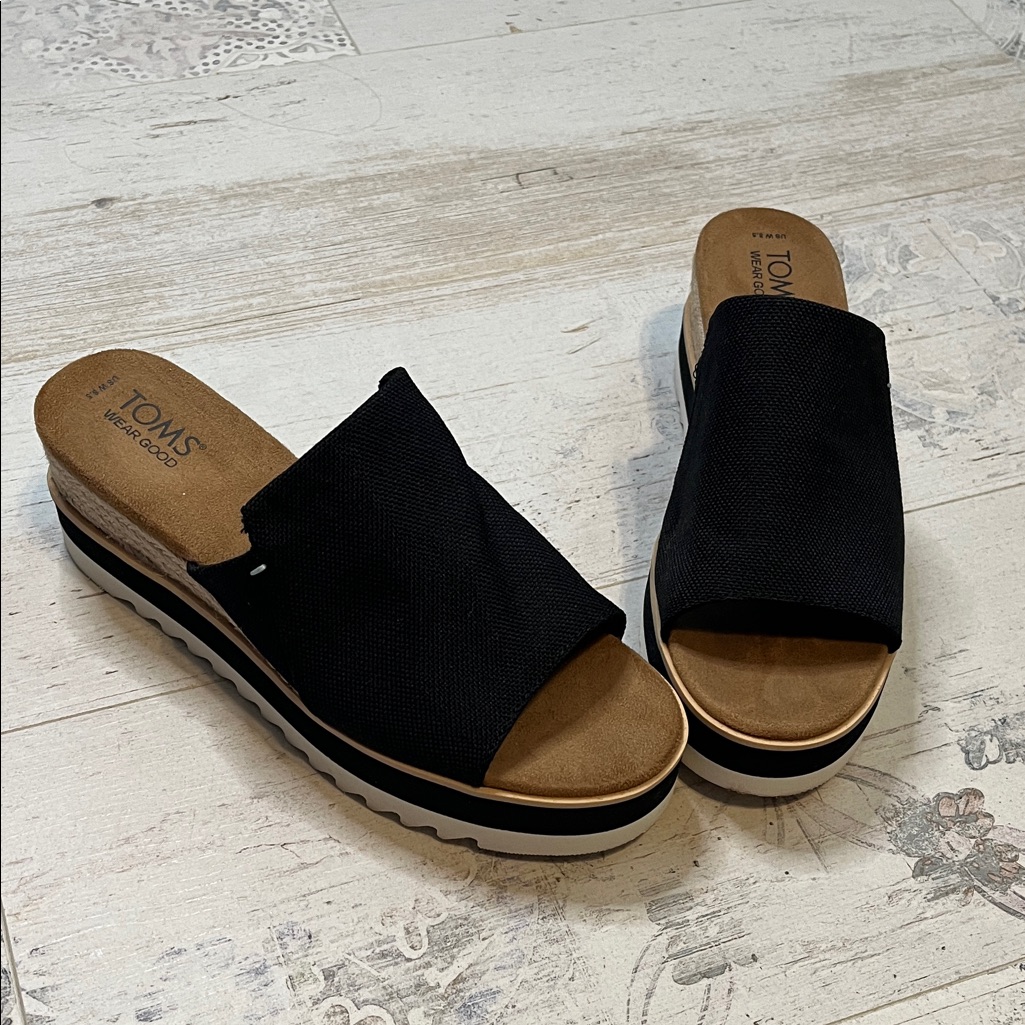 Toms Black Platform Diana Slide Sandals